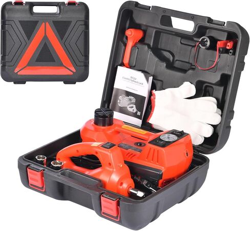 Electric Car Jack Kit, 5 Ton Hydraulic Car Jack with Inflator Pump, 12V Portable Car Jack with LED Light for SUV MPV Sedan, Lifting Range 6 to 17.7 Inch (Red) in Kuwait