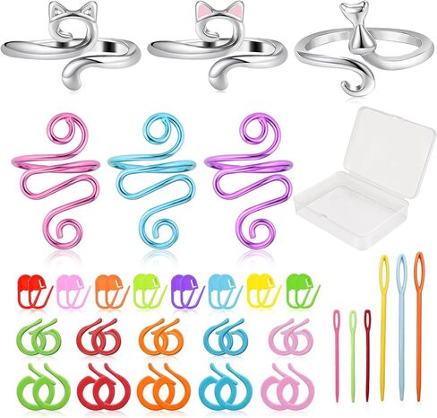 NANXITU 4Pcs Crochet Ring + 120Pcs Stitch Markers Adjustable Crochet Tension Rings for Finger Handmade Open Yarn Guide Crocheting Rings Knitting Accessories with Box,The Ideal Aid to Crochet Supplies in Saudi Arabia