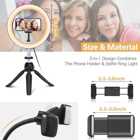 UBeesize 10" Key Light for Streaming, Desk Ring Light with Adjustable Arm, Zoom Lighting for Home Office, Gaming, Podcast, Video Calls, and Recording in Kuwait