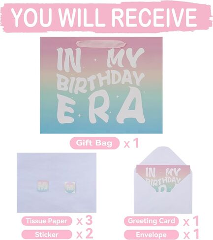 13" Large MOM Mother Gift Bag Set with Handles, Greeting Card, Tissue Papers and Stickers for Mother’s Day, Mother’s Birthday, Women’s Birthday, In My MOM Era Design, 1 Pcs in Saudi Arabia