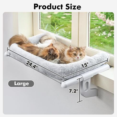 Cat Window Sill Perch with Large Bolster, Easy to Adjust & Assemble Cat Window Seat for Windowsill & Bedside, Cat Hammock Bed for Large Cats and Kittens (Grey, L) in Kuwait