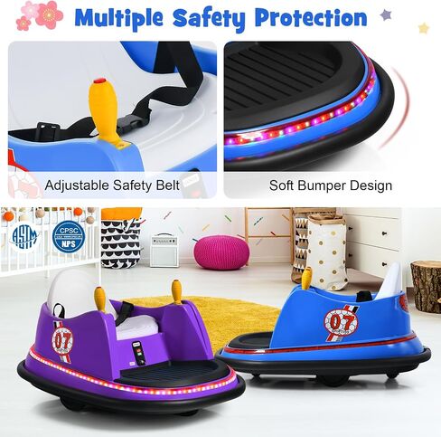 Costzon Bumper Car for Kids, 12V Battery Powered Bumping Car w/Remote Control, Dual Joysticks, 360 Degree Spin, Slow Star, Flashing Lights, Music, Electric Ride on Toy Vehicle for Toddlers (Blue) in Saudi Arabia