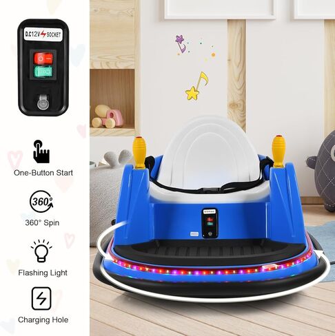 Costzon Bumper Car for Kids, 12V Battery Powered Bumping Car w/Remote Control, Dual Joysticks, 360 Degree Spin, Slow Star, Flashing Lights, Music, Electric Ride on Toy Vehicle for Toddlers (Blue) in Saudi Arabia