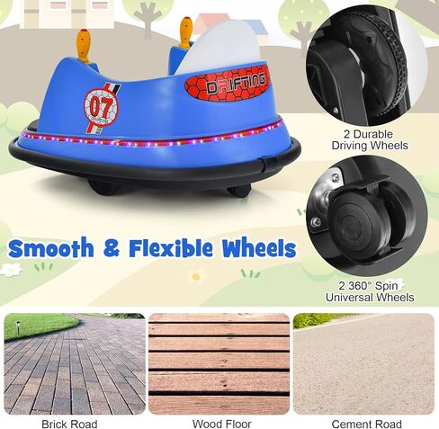 Costzon Bumper Car for Kids, 12V Battery Powered Bumping Car w/Remote Control, Dual Joysticks, 360 Degree Spin, Slow Star, Flashing Lights, Music, Electric Ride on Toy Vehicle for Toddlers (Blue) in Saudi Arabia