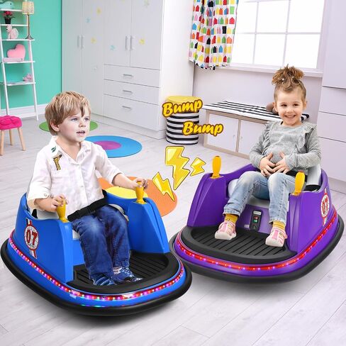 Costzon Bumper Car for Kids, 12V Battery Powered Bumping Car w/Remote Control, Dual Joysticks, 360 Degree Spin, Slow Star, Flashing Lights, Music, Electric Ride on Toy Vehicle for Toddlers (Blue) in Saudi Arabia