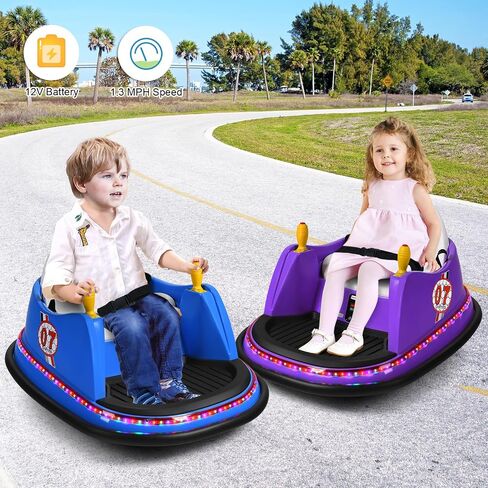 Costzon Bumper Car for Kids, 12V Battery Powered Bumping Car w/Remote Control, Dual Joysticks, 360 Degree Spin, Slow Star, Flashing Lights, Music, Electric Ride on Toy Vehicle for Toddlers (Blue) in Saudi Arabia