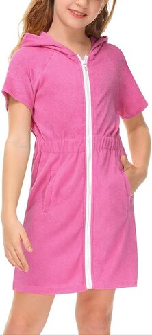 BesserBay Girls Swim Cover Up Beach Bathing Suit Coverups for Swimwear Zip-Up Terry Cloth Robes with Sunglasses 6-14 Years in Kuwait