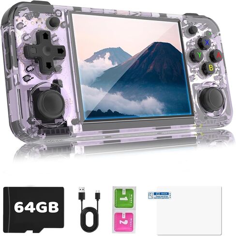 RG35XX H Retro Game Console,3.5 Inch IPS Screen Built-in 64GB TF Card,with 3300mAh Battery Linux System Games Consoles,Support HD and TV Output Casual Game Console(Purple) in Kuwait