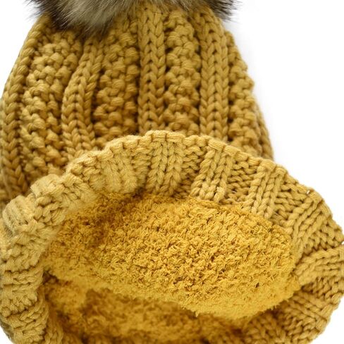 C.C Thick Cable Knit Faux Fuzzy Fur Pom Fleece Lined Skull Cap Cuff Beanie (3 Tone Blue/Purple/Grey) in Kuwait