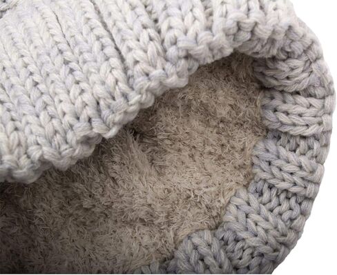C.C Thick Cable Knit Faux Fuzzy Fur Pom Fleece Lined Skull Cap Cuff Beanie (3 Tone Blue/Purple/Grey) in Kuwait