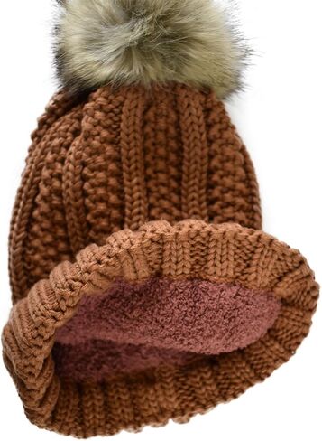 C.C Thick Cable Knit Faux Fuzzy Fur Pom Fleece Lined Skull Cap Cuff Beanie (3 Tone Blue/Purple/Grey) in Kuwait