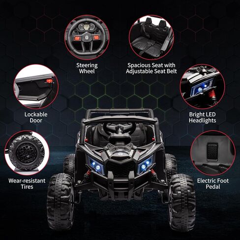 24V Ride On UTV Car, Battery Powered Electric Vehicles, Kids UTV with Remote Control, Spring Suspension,200W Motor, Metal Frame, USB, Music, LED Lights, Ride On Toy for Kids in Kuwait
