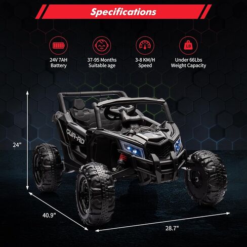 24V Ride On UTV Car, Battery Powered Electric Vehicles, Kids UTV with Remote Control, Spring Suspension,200W Motor, Metal Frame, USB, Music, LED Lights, Ride On Toy for Kids in Kuwait