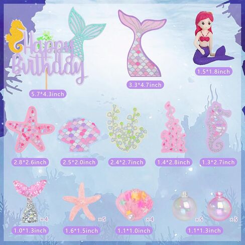 Mermaid Cake Toppers 30pcs Little Figurine Under The Sea Ocean Cake Decor Seaweed Bubble Starfish Shell Tail Cupcake Picks for Princess Birthday Baby Shower in Kuwait
