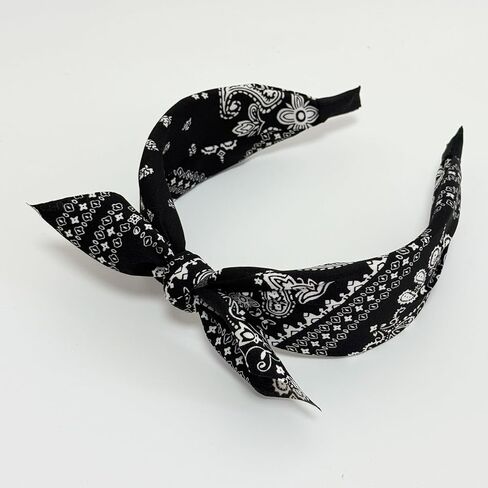 Jseng 4Packs Knotted Headbands for Women, Boho Paisley Pattern Floral Bow Headbands, Cute Bandana Rabbit Ears Headbands Hairband Hair Accessories White, Red, Navy, Black in Saudi Arabia