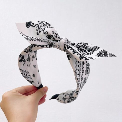 Jseng 4Packs Knotted Headbands for Women, Boho Paisley Pattern Floral Bow Headbands, Cute Bandana Rabbit Ears Headbands Hairband Hair Accessories White, Red, Navy, Black in Saudi Arabia
