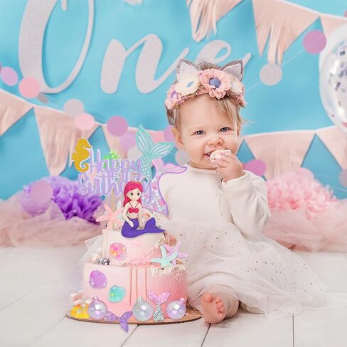 Mermaid Cake Toppers 30pcs Little Figurine Under The Sea Ocean Cake Decor Seaweed Bubble Starfish Shell Tail Cupcake Picks for Princess Birthday Baby Shower in Kuwait