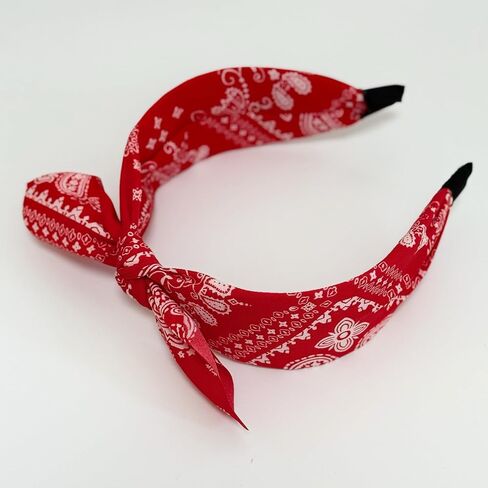 Jseng 4Packs Knotted Headbands for Women, Boho Paisley Pattern Floral Bow Headbands, Cute Bandana Rabbit Ears Headbands Hairband Hair Accessories White, Red, Navy, Black in Saudi Arabia