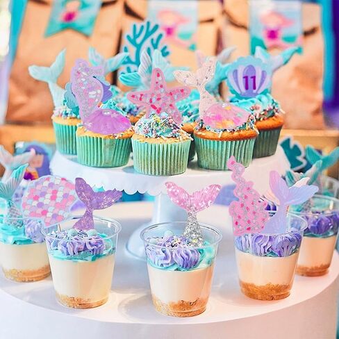 Mermaid Cake Toppers 30pcs Little Figurine Under The Sea Ocean Cake Decor Seaweed Bubble Starfish Shell Tail Cupcake Picks for Princess Birthday Baby Shower in Kuwait