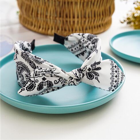 Jseng 4Packs Knotted Headbands for Women, Boho Paisley Pattern Floral Bow Headbands, Cute Bandana Rabbit Ears Headbands Hairband Hair Accessories White, Red, Navy, Black in Saudi Arabia