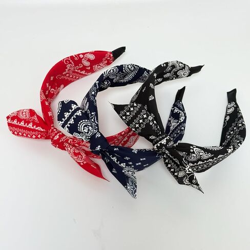 Jseng 4Packs Knotted Headbands for Women, Boho Paisley Pattern Floral Bow Headbands, Cute Bandana Rabbit Ears Headbands Hairband Hair Accessories White, Red, Navy, Black in Saudi Arabia