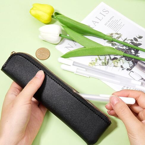 GORGECRAFT Stationery Storage Bag PU Leather Pencil Case Slim Design Soft Small Aesthetic Pen Pouch Solid Color Portable Zipper Cosmetic Bag for Pen Pencils Markers Gifts (Pink) in Kuwait