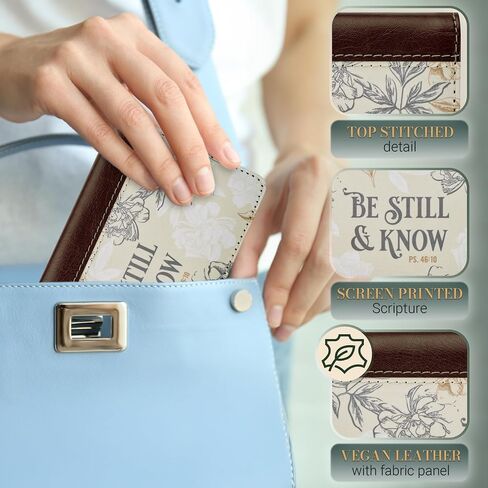 Christian Art Gifts Checkbook Cover for Women Be Still and Know Neutral Floral Christian Wallet, Faux Leather Christian Checkbook Cover for Duplicate Checks, ID & Credit Cards, Pen Loop - Psalm 46:10 in Kuwait
