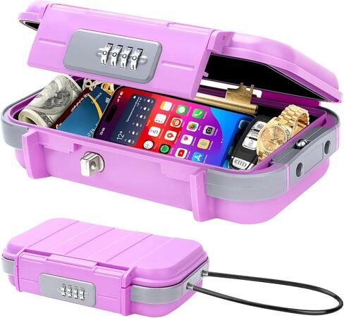 Portable Travel Safe Lock Box 4-Digit Combination Mini Safe Box, Anti-Theft Beach Security Lockbox Waterproof Small Lockable Box with Removable Wire Rope for Dorm Beach Hotel Car Home Office in Saudi Arabia
