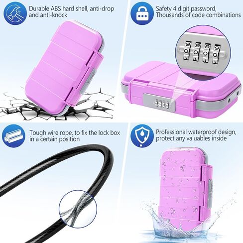Portable Travel Safe Lock Box 4-Digit Combination Mini Safe Box, Anti-Theft Beach Security Lockbox Waterproof Small Lockable Box with Removable Wire Rope for Dorm Beach Hotel Car Home Office in Saudi Arabia