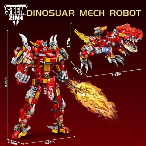 STEM 2 In1 Tyrannosaurus Dinosaur Kits ، متوافقة مع مجموعة Dinosaur Lego ، وتحويل مجموعات بناء روبوت الميكانيكية للبالغين ، لعبة التعليمية للهدية للأطفال الأولاد 6-10 (504 PCS) in Kuwait