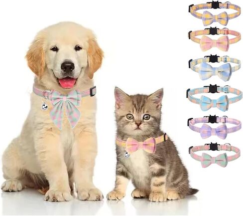 MAKASI Cat Collar with Bow Tie and Bell,Cute Plaid Patterns for Cats and Small Dogs Pets, Kitty Safety Collars (Purple Pink) in Saudi Arabia