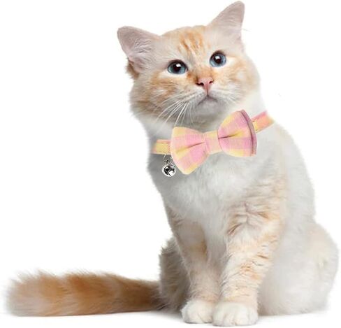 MAKASI Cat Collar with Bow Tie and Bell,Cute Plaid Patterns for Cats and Small Dogs Pets, Kitty Safety Collars (Purple Pink) in Saudi Arabia
