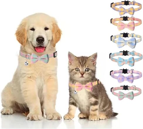 MAKASI Cat Collar with Bow Tie and Bell,Cute Plaid Patterns for Cats and Small Dogs Pets, Kitty Safety Collars (Purple Pink) in Saudi Arabia