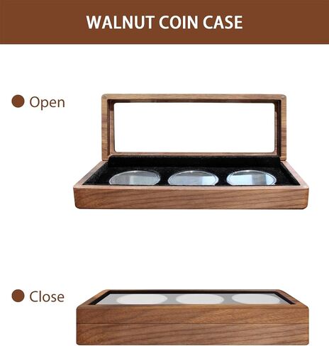 Walnut Wood Challenge Coin Display Case , Coin Box, Acrylic Clear Cover, 2 Slot Design, Compatible with Coins Measuring 17/20/25/27/30/35/40/46mm in Diameter and Less Than 3mm in Thickness in Saudi Arabia