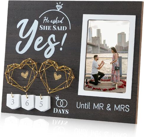 Wovla Engagement Gifts for Couple Her, Wedding Countdown Heart Thumbprint Engagement Picture Frame and Ink Kit, Best Engagement Gifts for Newly, Fiance Gifts- He Asked, She Said Yes Bride to be Gift in Kuwait