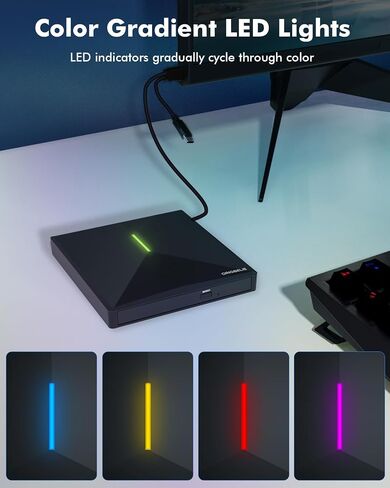 Newest External CD DVD Drive, Cool DVD Burner USB 3.0 with Ethernet Adapter, 3 USB and 2 TF/SD Card Ports, CD DVD Player Reader Writer Optical Disc Drive for Laptop PC Windows Mac with Carrying Case in Kuwait