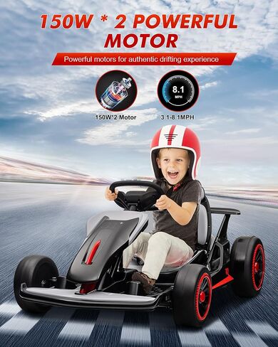 24V Go Kart for Kids من 6 إلى 12 عامًا ، child electric drift go-kart مع وضع الموسيقى ، والانجراف الكهربائي GO CART مع محرك قوي للطفل 6+ سنوات ، و 2 سرعات متوفرة ، حمولة كحد أقصى 110 رطل (أسود 1) in Saudi Arabia