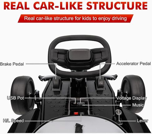 24V Go Kart for Kids من 6 إلى 12 عامًا ، child electric drift go-kart مع وضع الموسيقى ، والانجراف الكهربائي GO CART مع محرك قوي للطفل 6+ سنوات ، و 2 سرعات متوفرة ، حمولة كحد أقصى 110 رطل (أسود 1) in Saudi Arabia