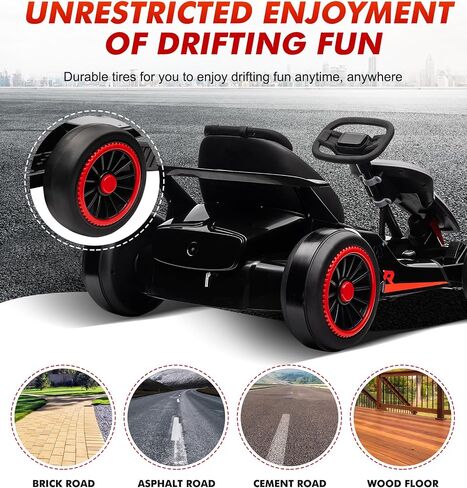 24V Go Kart for Kids من 6 إلى 12 عامًا ، child electric drift go-kart مع وضع الموسيقى ، والانجراف الكهربائي GO CART مع محرك قوي للطفل 6+ سنوات ، و 2 سرعات متوفرة ، حمولة كحد أقصى 110 رطل (أسود 1) in Saudi Arabia