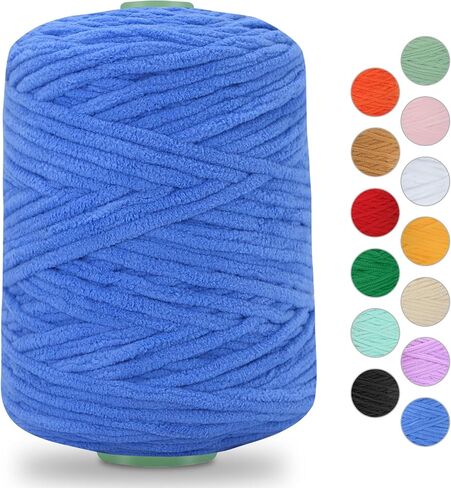 Chunky Chenille Yarn for Crochet 500g DIY Knitting Blanket Amigurumi Hat Scarf Soft Yarn Super Bulky Yarn (1, Blue) in Kuwait