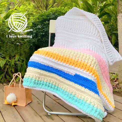 Chunky Chenille Yarn for Crochet 500g DIY Knitting Blanket Amigurumi Hat Scarf Soft Yarn Super Bulky Yarn (1, Blue) in Kuwait