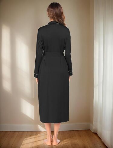 Ekouaer Women Kimono Robes Full Length Knit Bathrobe Lightweight Soft Sleepwear V-neck Casual Ladies Loungewear S-XXL in Kuwait