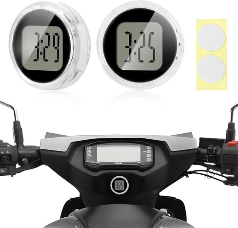 2 PCS Mini Motorcycle Clocks, Waterproof Stick-On 1.1" Diameter Motorbike Digital Clock, Handlebar Clock Watch Dashboard Clock for Most Vehicle, Motorcycle Accessories (Black) in Kuwait