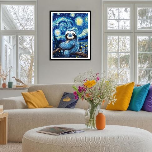 Sloth Sitting on a Tree Trunk Paint by Number Kits for Adults, Starry Night Scenery Paint by Number for Beginner, Funny Animal Acrylic Oil Painting for Gift Home Wall Decor(16×20inch, Unframe) in Kuwait