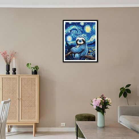Sloth Sitting on a Tree Trunk Paint by Number Kits for Adults, Starry Night Scenery Paint by Number for Beginner, Funny Animal Acrylic Oil Painting for Gift Home Wall Decor(16×20inch, Unframe) in Kuwait