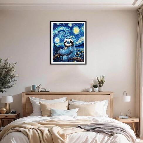 Sloth Sitting on a Tree Trunk Paint by Number Kits for Adults, Starry Night Scenery Paint by Number for Beginner, Funny Animal Acrylic Oil Painting for Gift Home Wall Decor(16×20inch, Unframe) in Kuwait