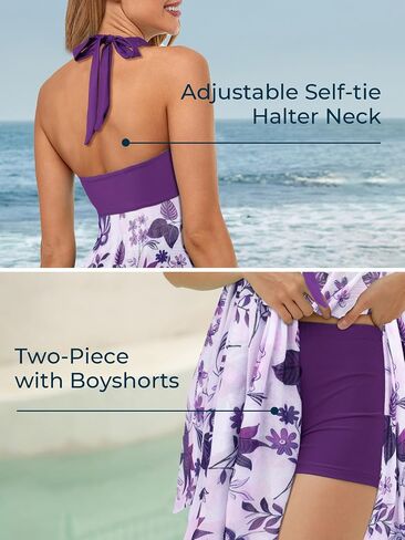 MiYang Womens Tankini Swimdress with Boyshorts Two Piece V Neck Bowknot Halter Bathing Suit Dress in Kuwait