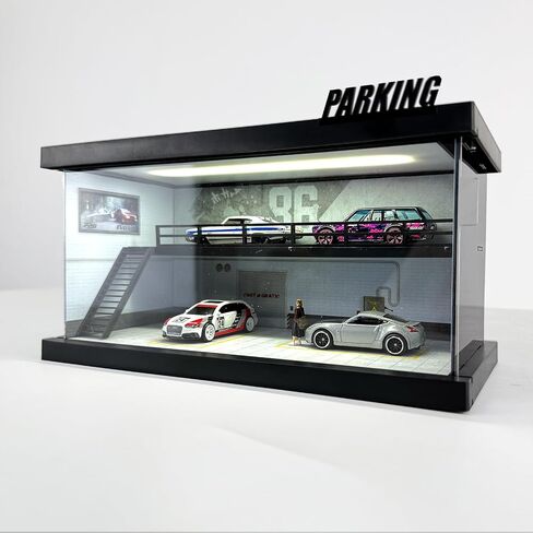 Hot Diecast Wheels Display Case - 1/64 Scale Die-cast Model Car Display Case with LED Light and Acrylic Cover, Mezzanine Parking Garage(1/64-M-86) in Kuwait