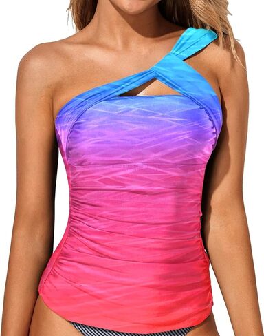 Tempt Me Women Tankini Top Swim Tops Ruched One كتف ثوب السباحة ملابس السباحة قمم فقط in Kuwait