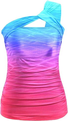 Tempt Me Women Tankini Top Swim Tops Ruched One كتف ثوب السباحة ملابس السباحة قمم فقط in Kuwait